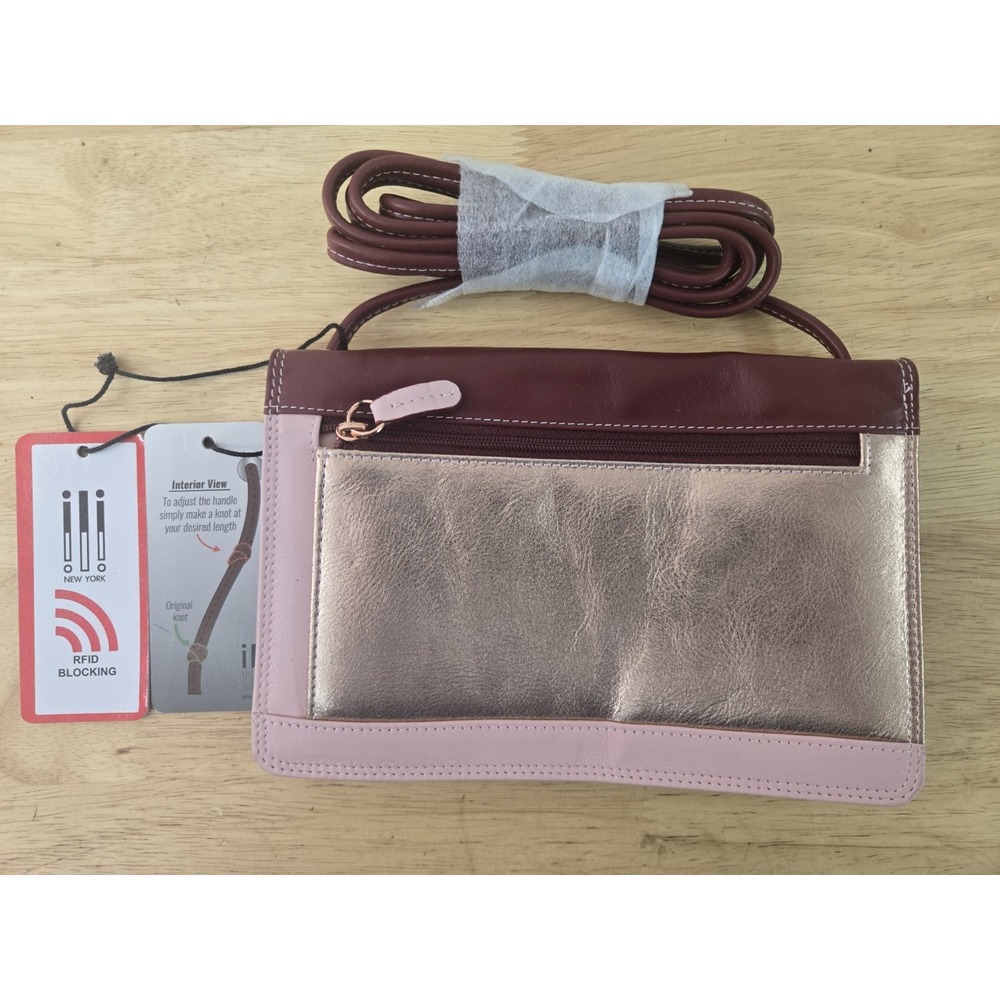 ili New York Leather Clutch Crossbody‎ Bag RFID